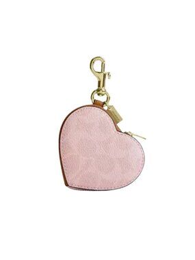 Coach Heart Bag Charm In Signature Canvas CEA22 Gold/Powder Pink NWT